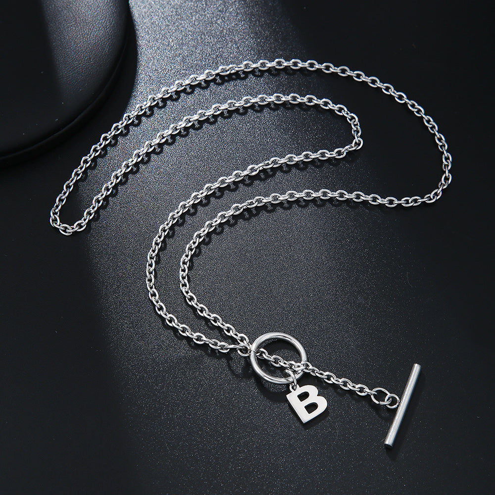 Hip-hop Streetwear Geometric Letter Titanium Steel Pendant Necklace with OT Clasp for Unisex