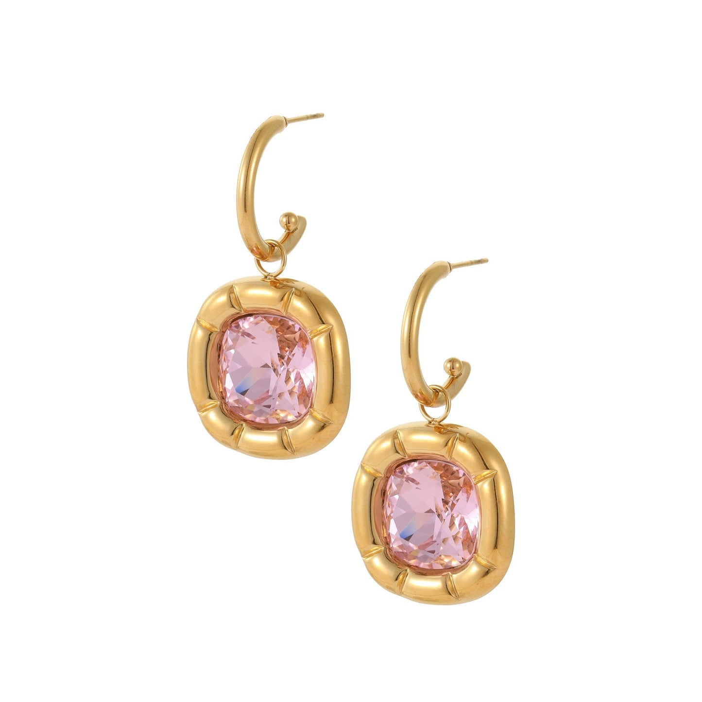 Orecchini a Cerchio Geometrici in Acciaio Inossidabile con Placcatura in Oro 18K e Intarsio di Zirconi Colorati da Donna