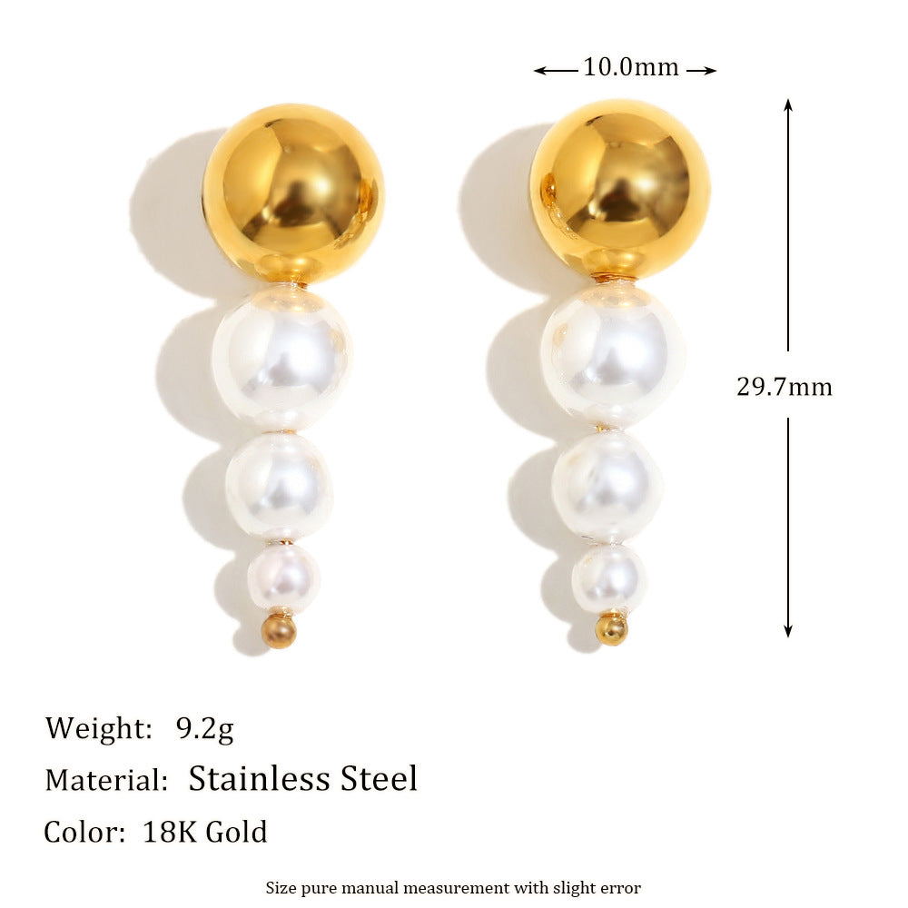 Minimalist Geometric Stainless Steel Earrings with 18K Gold Plating and Pearl Accents for Women