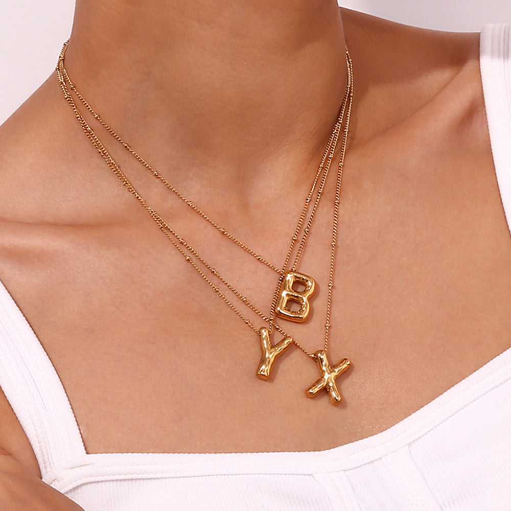 Fashionable Letter-Shaped Stainless Steel Pendant Necklace with 18K Gold Plating for Women