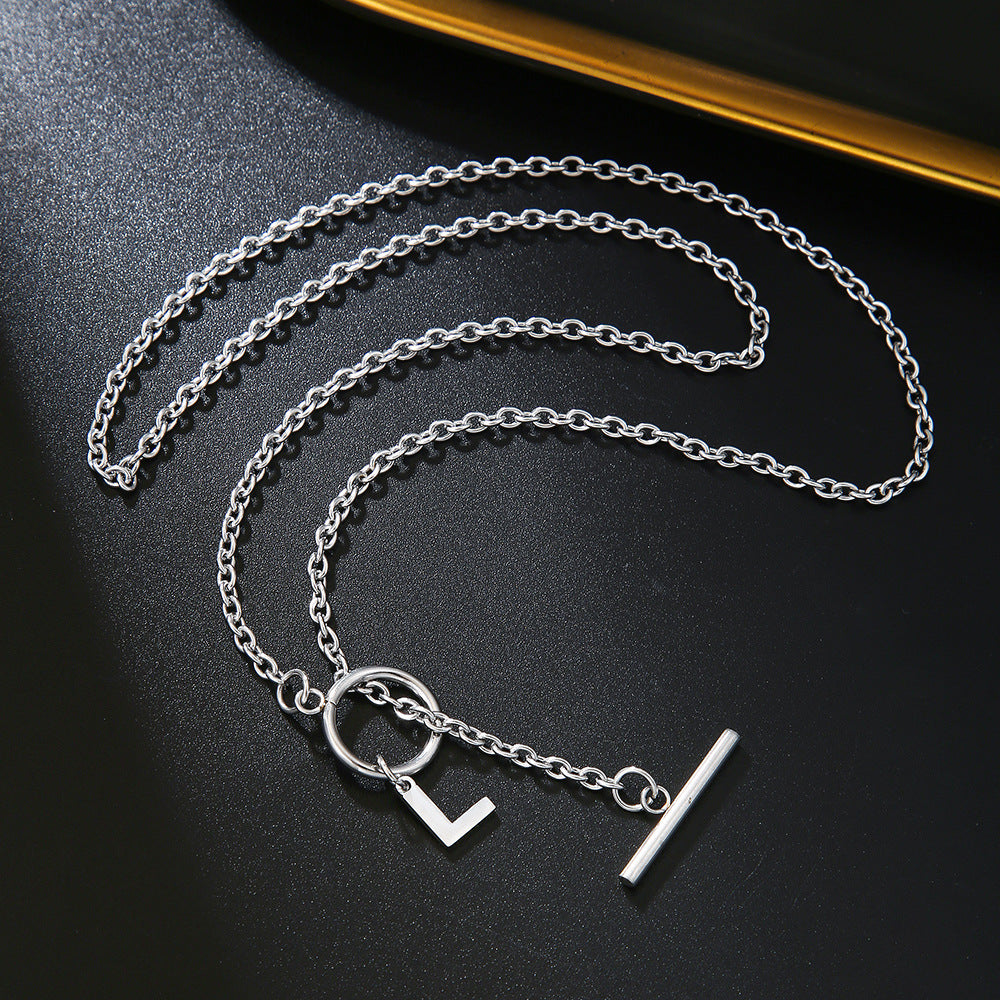 Hip-hop Streetwear Geometric Letter Titanium Steel Pendant Necklace with OT Clasp for Unisex