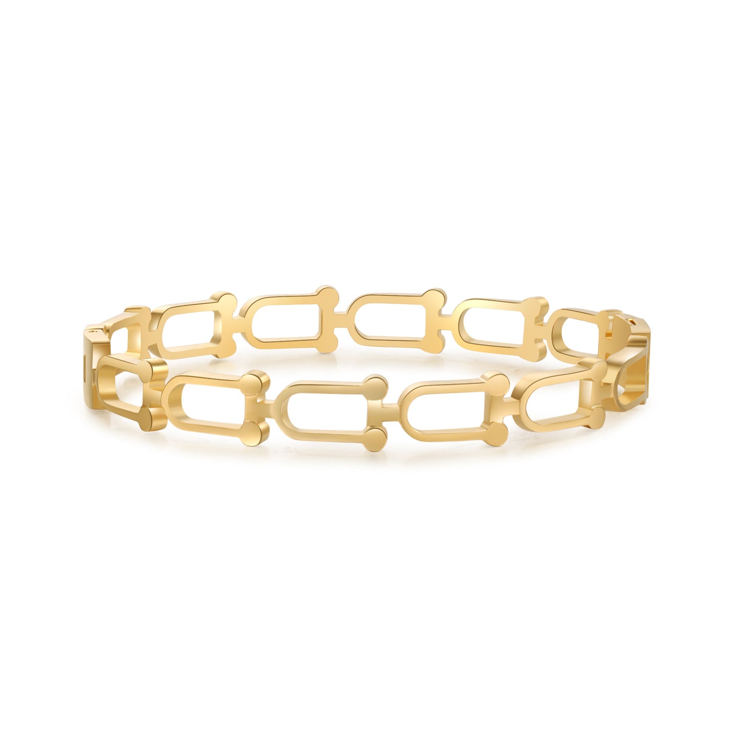 Minimalist 18K Gold Plated Titanium Steel Heart Geometric Cubic Zirconia Shell Hollow Bracelet for Women