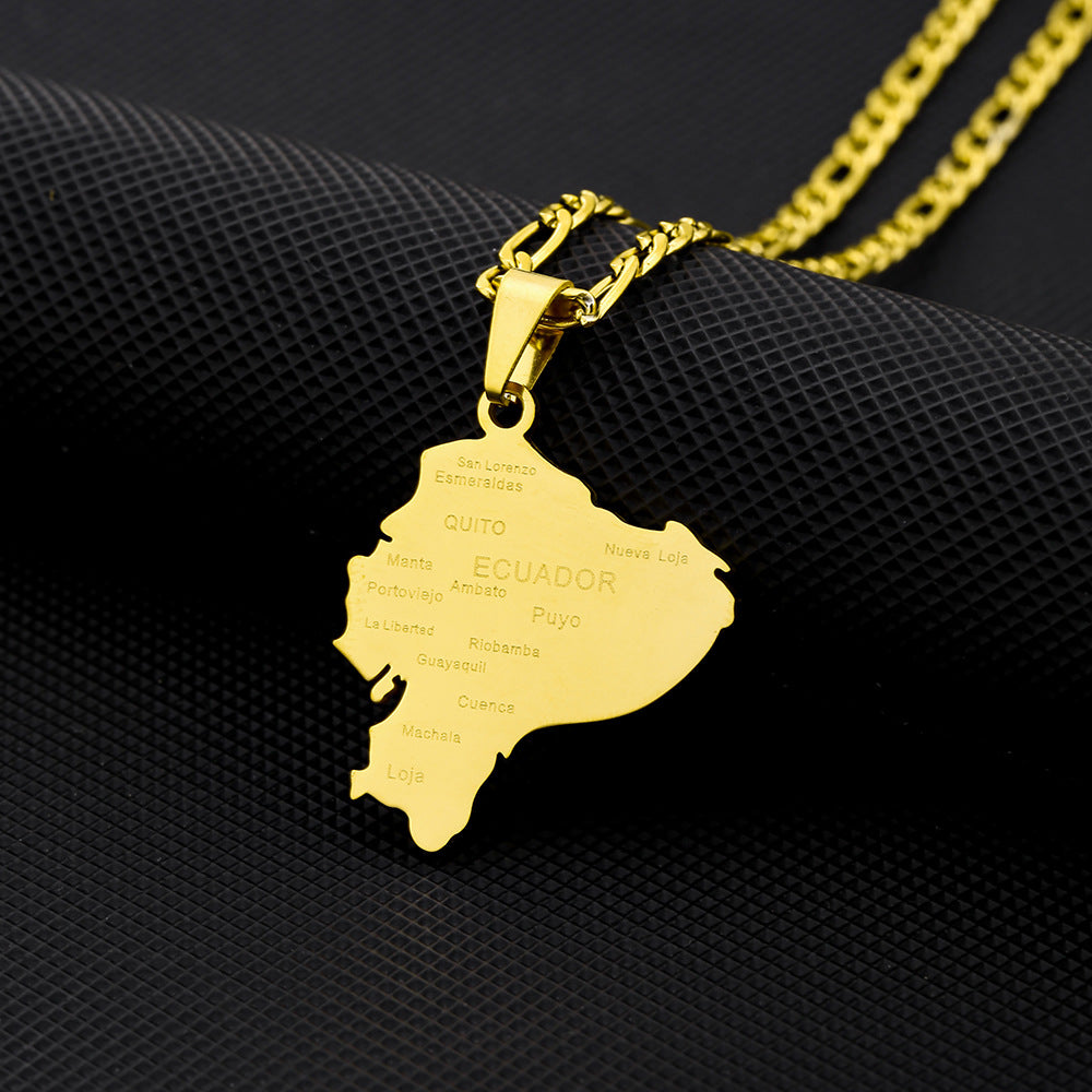Collana con pendente geometrico minimalista in acciaio al titanio con finitura placcata e catena a O per moda unisex