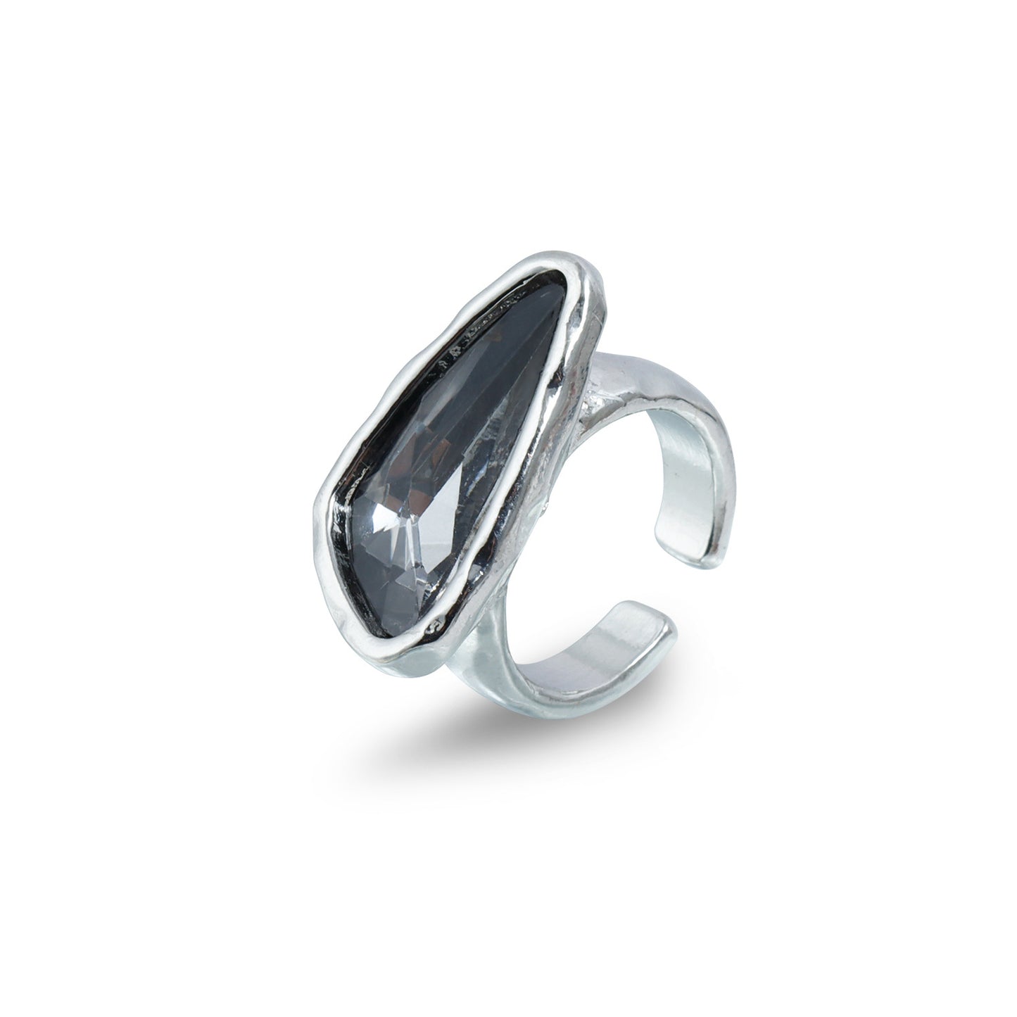 Sweet Streetwear Geometric Black Rhinestone Plated Adjustable Ring for Women