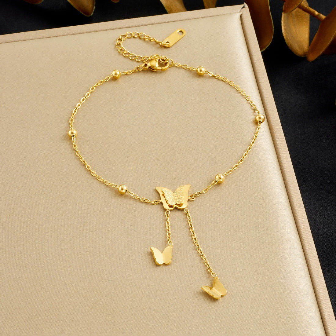 Matte Gold Plated Stainless Steel Butterfly Bracelet for Women