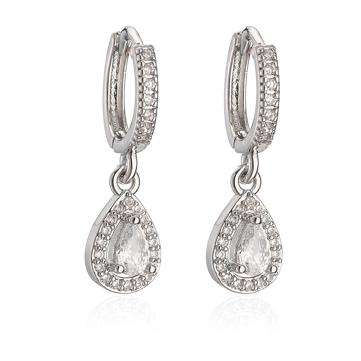 Minimalist Elegant Geometric Teardrop Cubic Zirconia Brass Earrings for Women