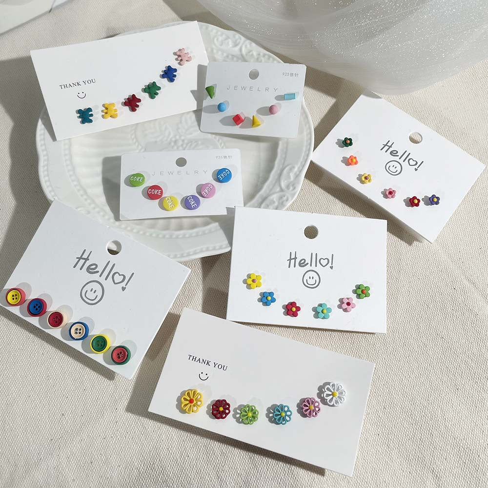 Sweet Color Block Drip Oil Sterling Silver Bear Heart Geometric Stud Earrings for Women
