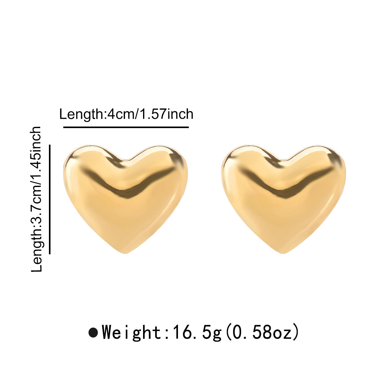 Orecchini a perno da donna a forma di cuore minimalisti in lega con finitura galvanizzata