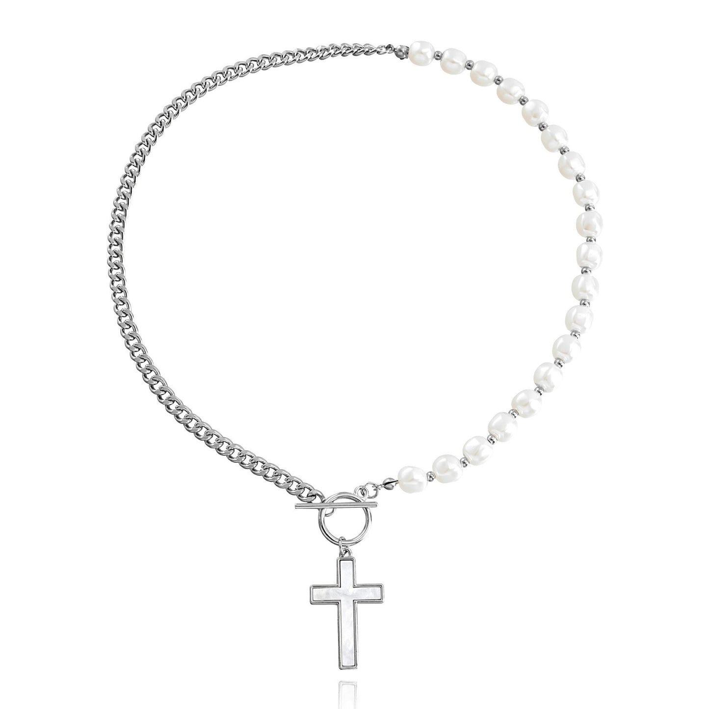 Punk Style Geometric Mother-of-Pearl Pendant Necklace for Women Alloy Chain with Plating Finish