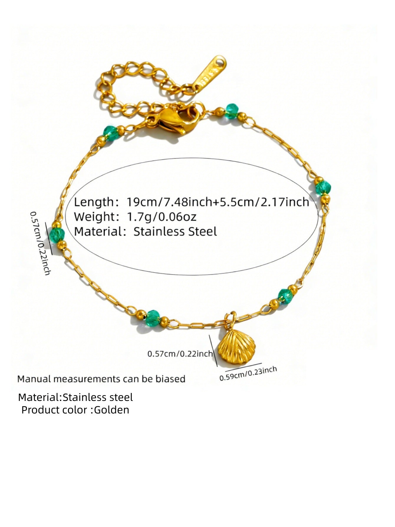 Geometric Stainless Steel Gold Plated Shell Bead Anklet for Women