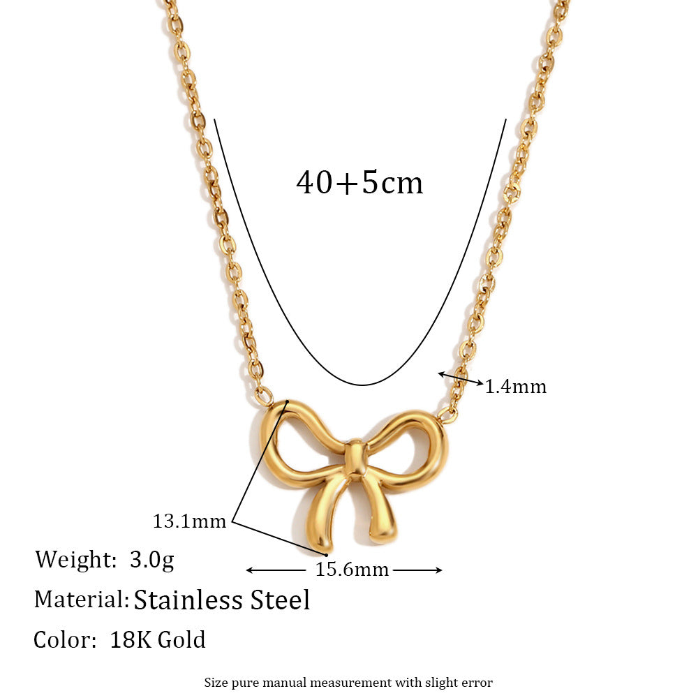 Collana Minimalista da Donna in Acciaio Inossidabile Placcato Oro 18K con Fiocco Carino