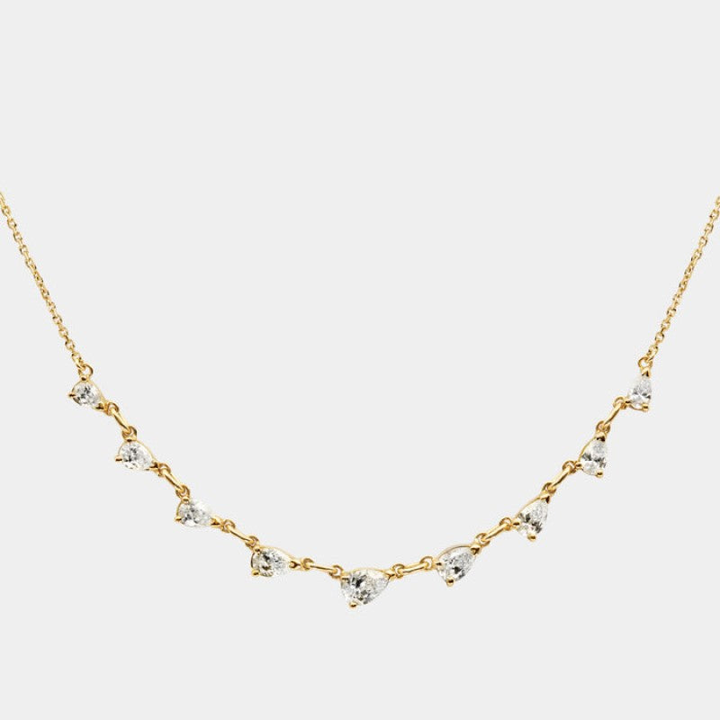 Minimalist Oval Geometric Pendant Necklace in Copper with Rhinestone Inlay and Gold Plating for Women