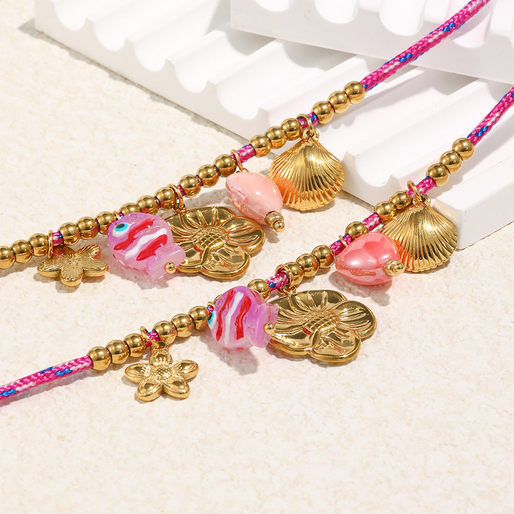 Collana con Pendente Geometrico a Fiore e Bordi Ondulati, Placcata Oro 18K, in Acciaio Inossidabile, Stile Retrò Minimalista da Donna
