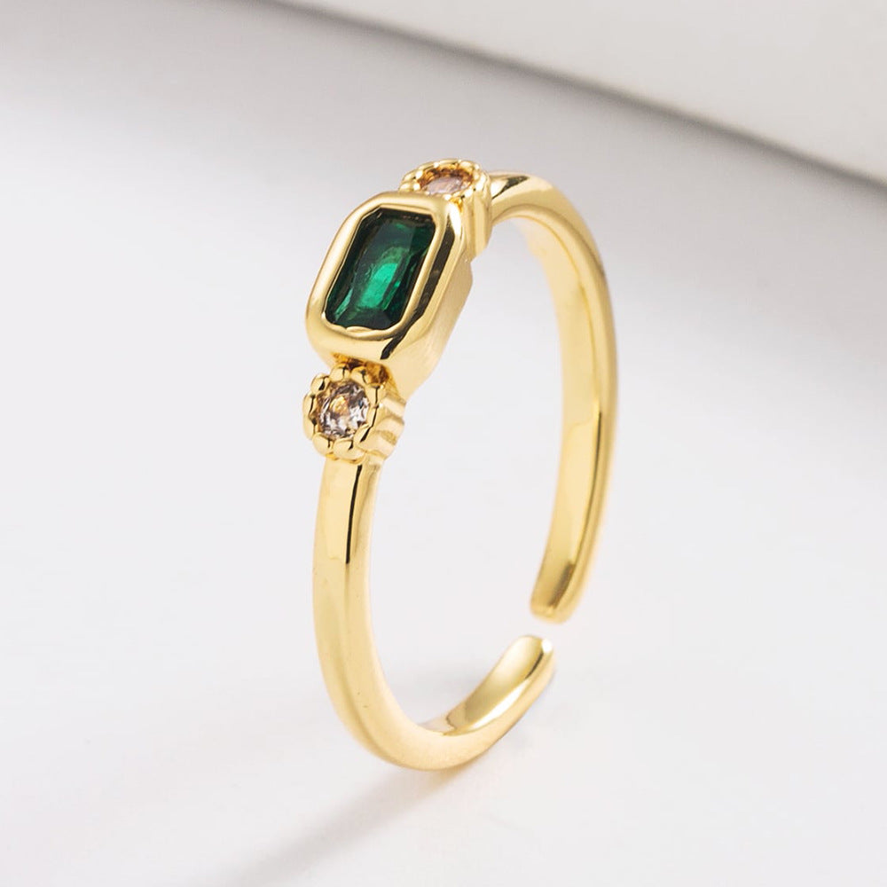 Minimalist Geometric Open Ring for Women Made of Copper with 18K Gold Plating and Micro-Paved Zirconia