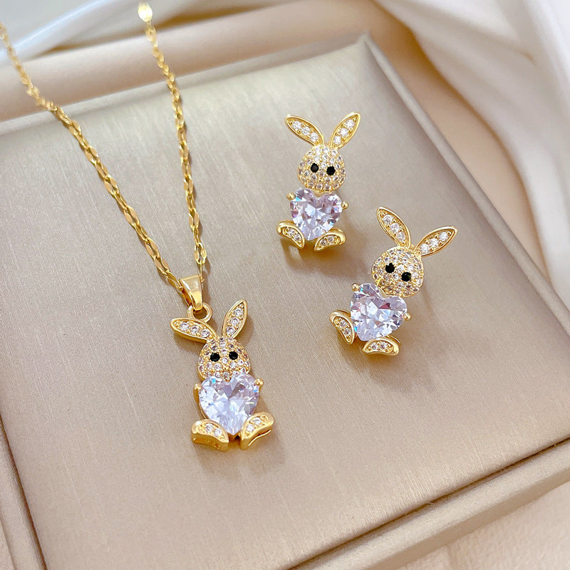 Parure di Orecchini e Collana in Rame Placcato con Zirconi Geometrici di Lusso