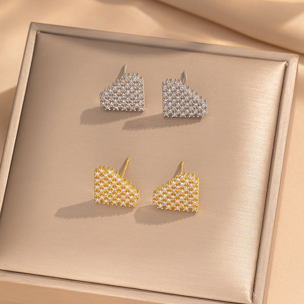 Orecchini a perno da donna minimalisti moderni geometrici in acciaio al titanio con accenti di strass