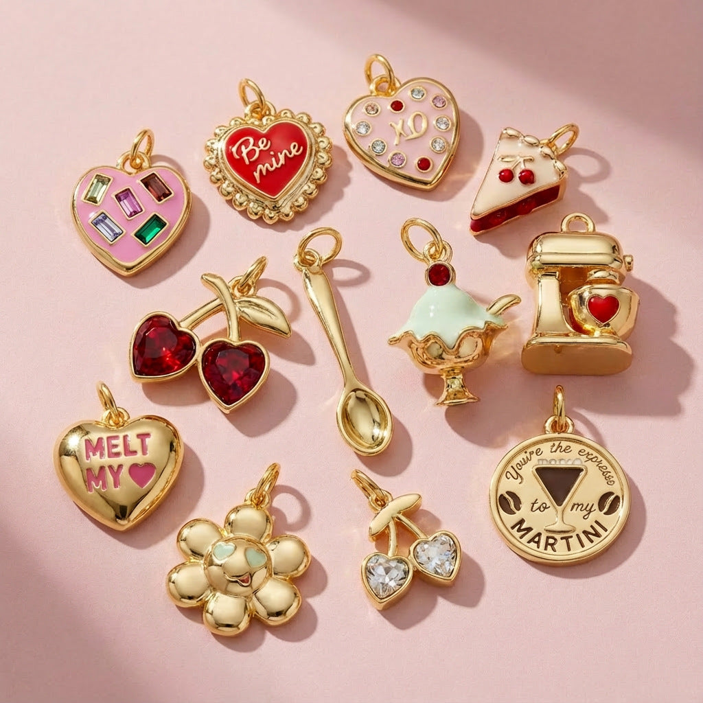 Vintage Heart Stainless Steel PVD Gold Plated Charm Bar
