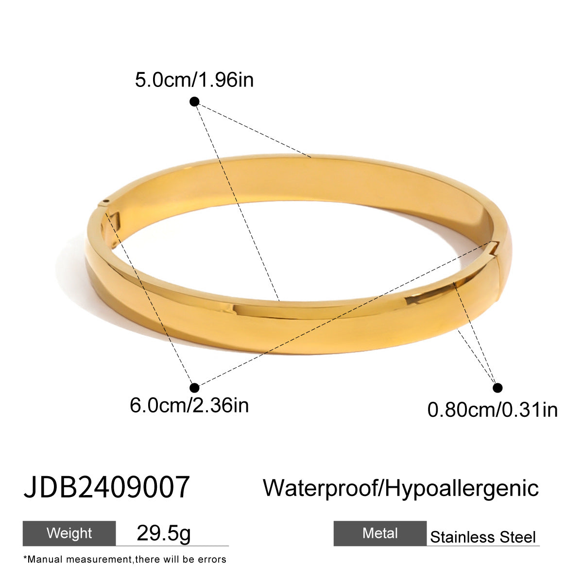Bracciale a Polsino Minimalista Quadrato in Acciaio Inossidabile con Finitura Placcata per Uomo e Donna