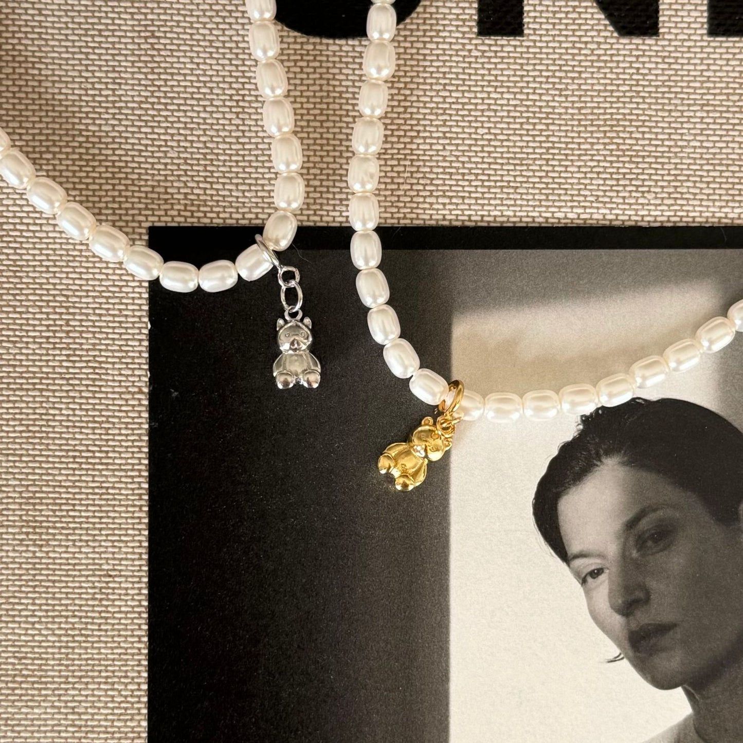 Collana pendente orsetto minimalista in argento sterling 925 con strass su catena snake da donna