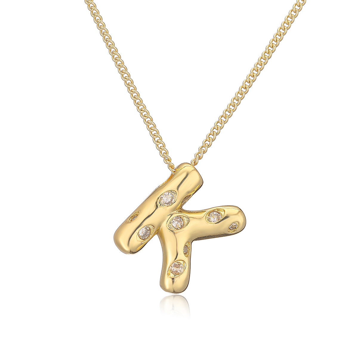 Collana da donna con ciondolo a lettera geometrico minimalista in ottone con placcatura in oro e intarsi in zircone