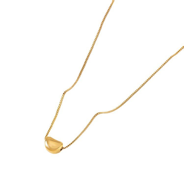 Collana Pendente Minimalista a Fagiolo Rosso da Donna in Acciaio al Titanio con Design Geometrico, Finitura Placcata, Catena a Scatola, Stile Corto alla Clavicola