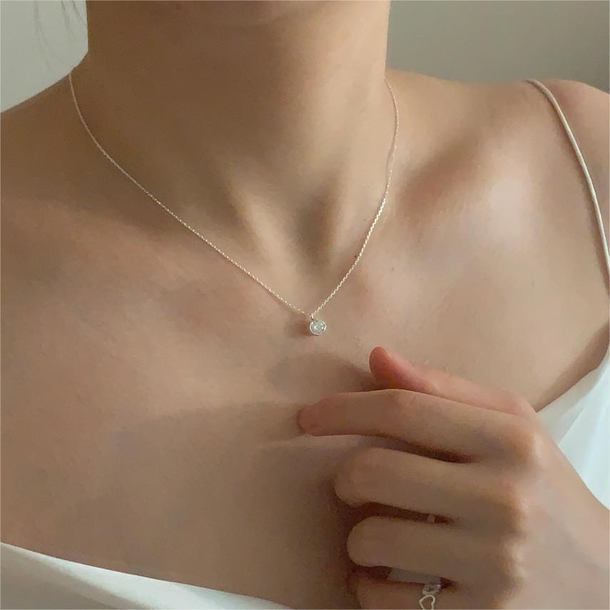 Minimalist Geometric Pendant Necklace in 925 Sterling Silver with Rhinestone Inlay and Rainbow Accents on Snake Chain