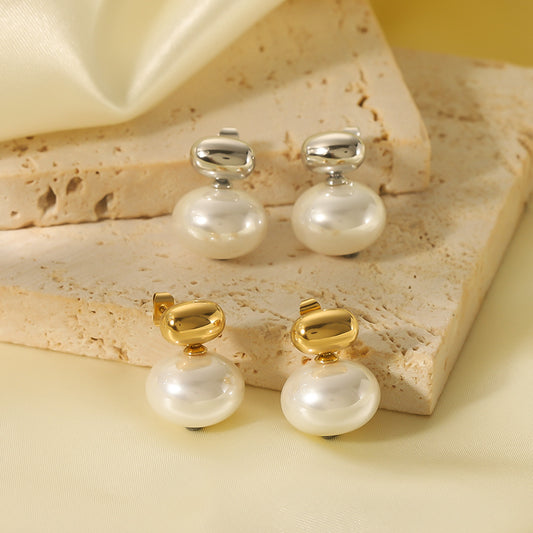 Pendientes Minimalistas de Perlas Geométricas en Acero Inoxidable Chapado en Oro para Mujer con un Aspecto Elegante y Sofisticado