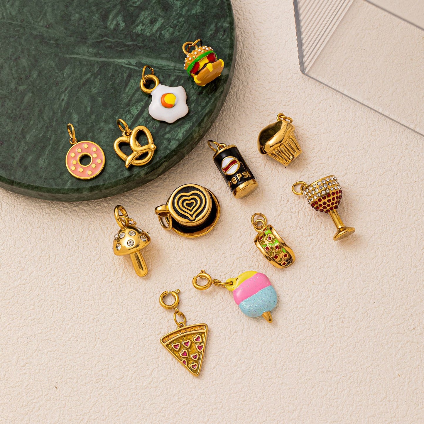 Vintage Stainless Steel PVD Gold Plated Ice Cream Burger Charm Bar
