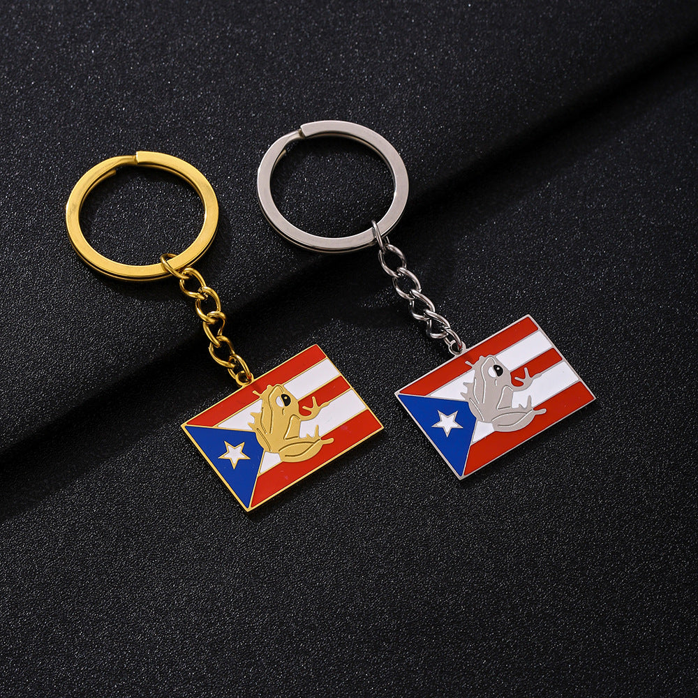 Vintage Ethnic Puerto Rican Pendant Keychain for Men and Women Stainless Steel Unisex Accessory