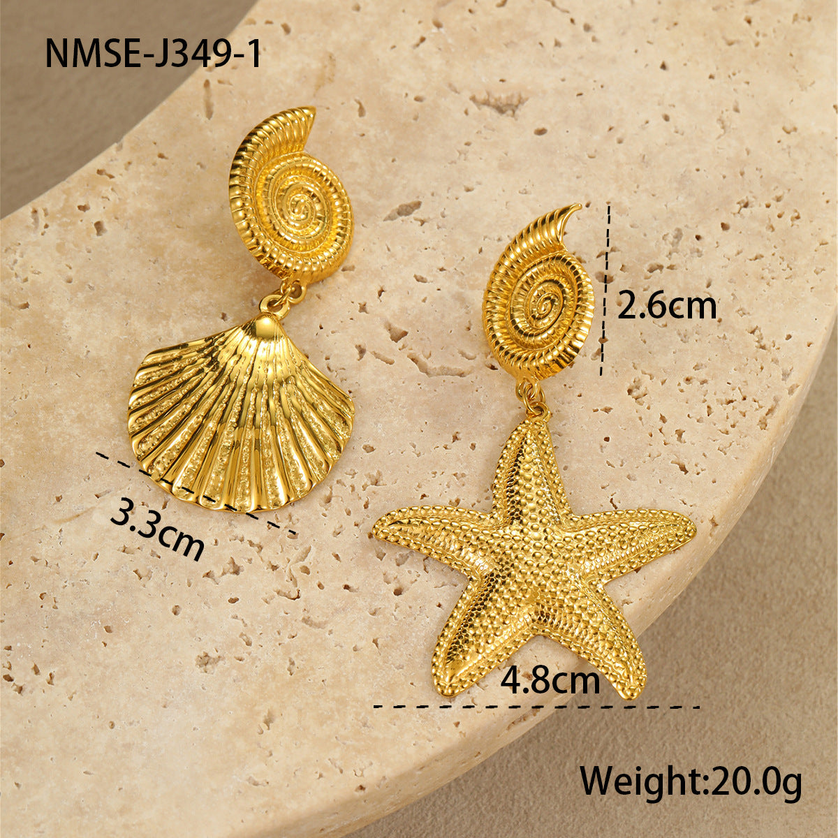 Pendientes de acero inoxidable en forma de estrella y concha, estilo minimalista de moda con acabado chapado para mujer