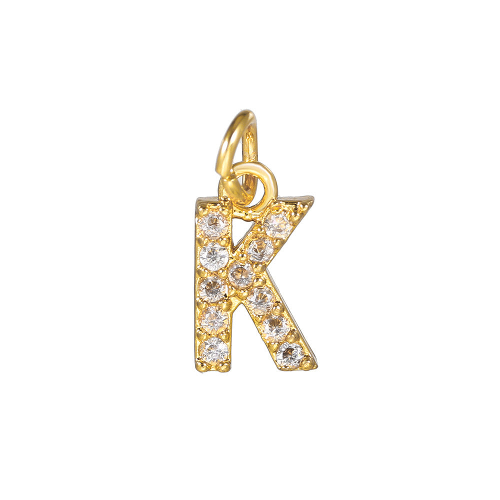 14K Gold Plated Brass Letter Pendant with Cubic Zirconia Charm Bar