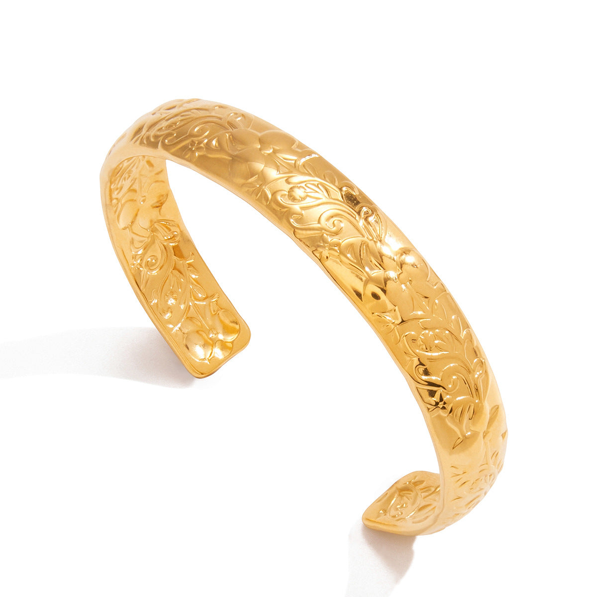 Brazalete Abierto Floral de Acero Inoxidable con Baño de Oro de 18K para Mujer