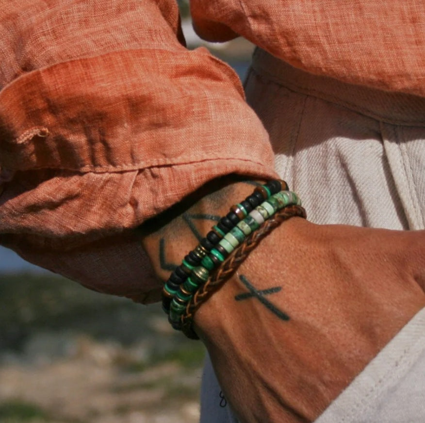 Handmade Turquoise Leather Bracelet Set