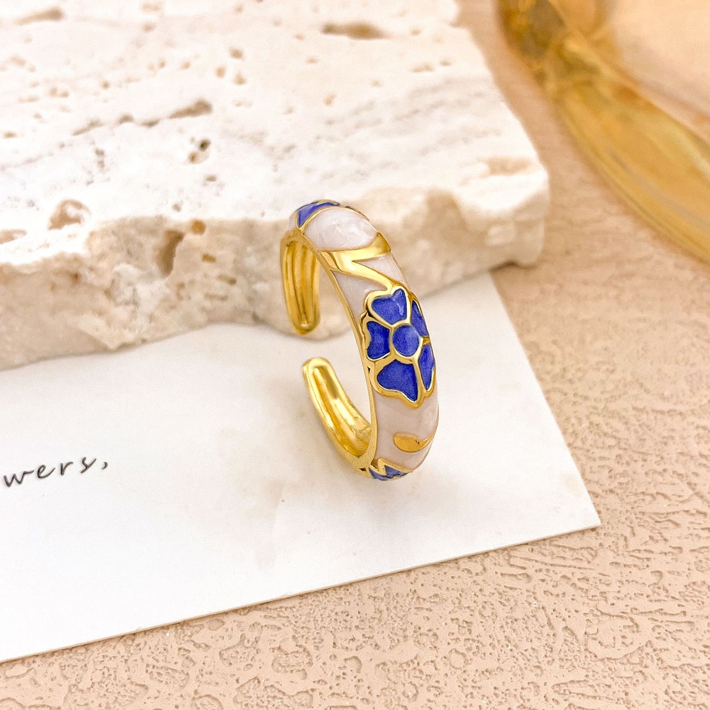 Anello da donna in lega smaltata floreale elegante di lusso