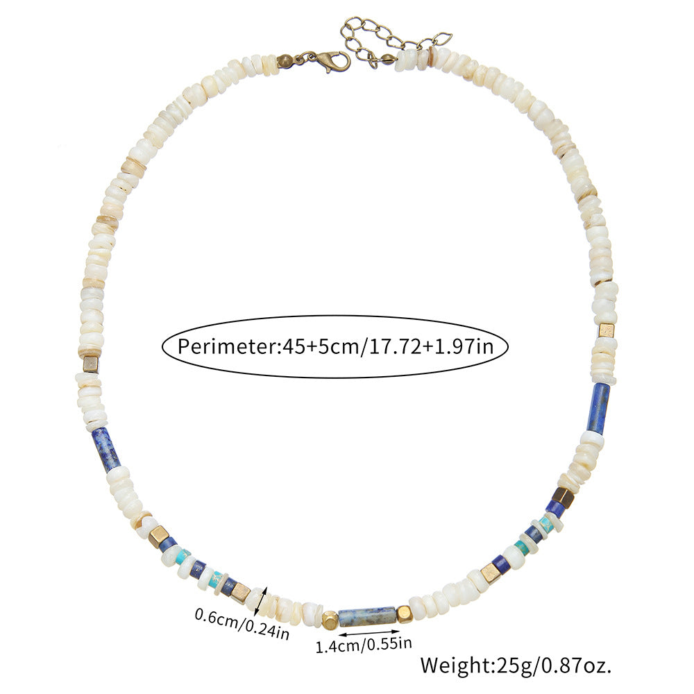 Personalized Geometric Round Stainless Steel Freshwater Shell Beaded Necklace Handmade Cable Chain
