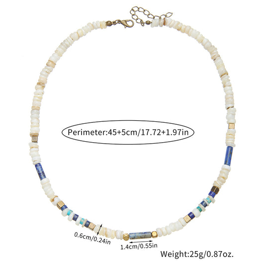 Personalized Geometric Round Stainless Steel Freshwater Shell Beaded Necklace Handmade Cable Chain