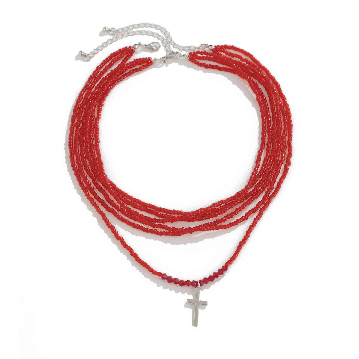 Collana Pendente Gotica Vintage "Edgy" Multistrato con Croce Geometrica da Donna, in Resina Plastica e Lega, con Catena a Sfera