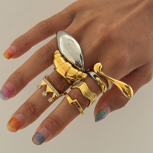 Elegant 18K Gold Plated Geometric Stainless Steel Ring for Women