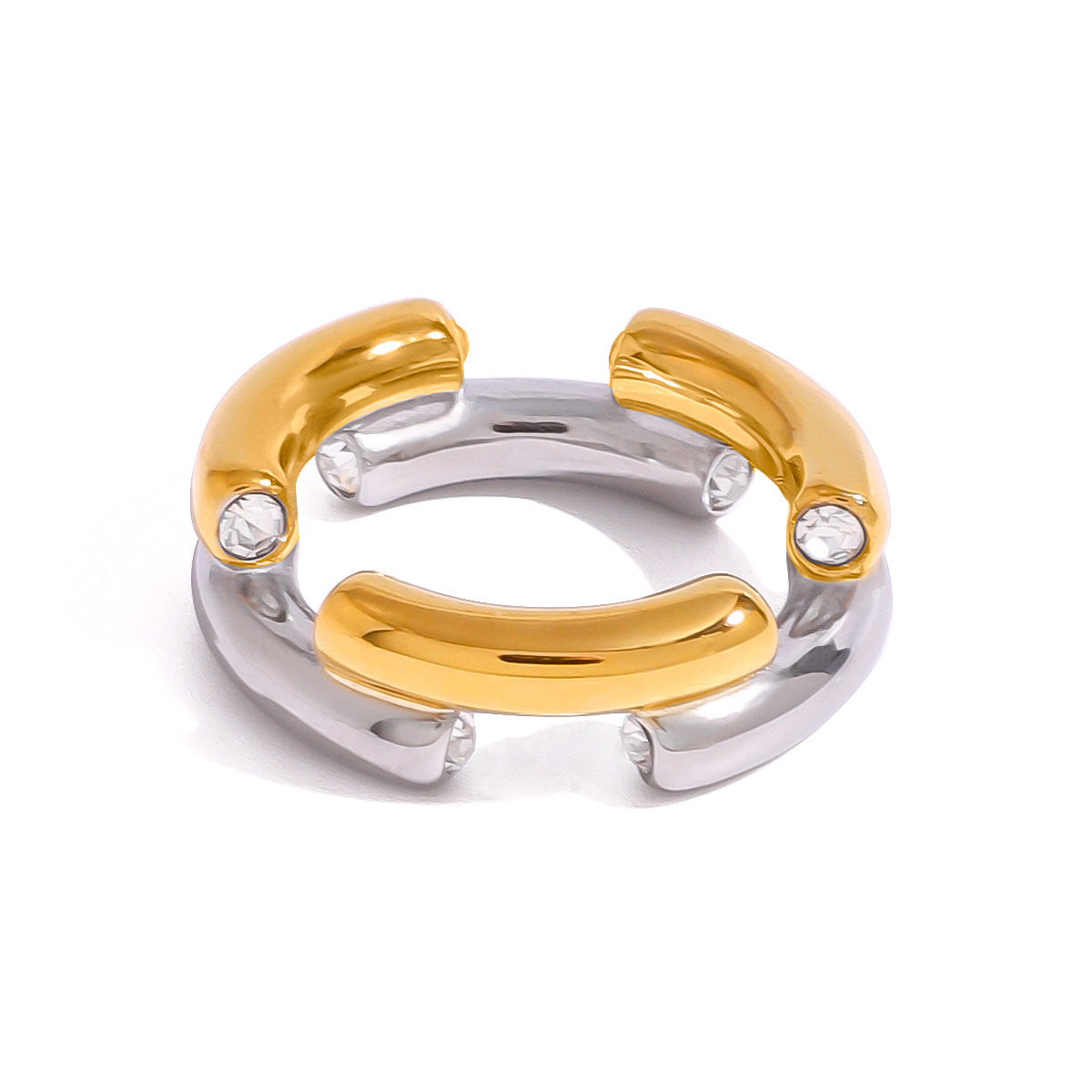 Geometric Stainless Steel Zirconia Ring with Plated Finish for Women