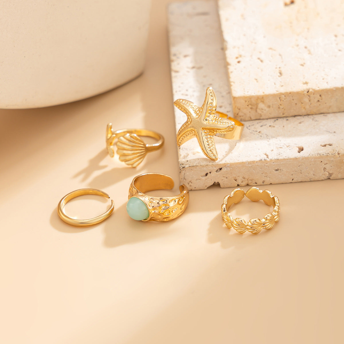 Bohemian Zinc Alloy Starfish Floral Acrylic Inlay Hollow Toe Ring for Women