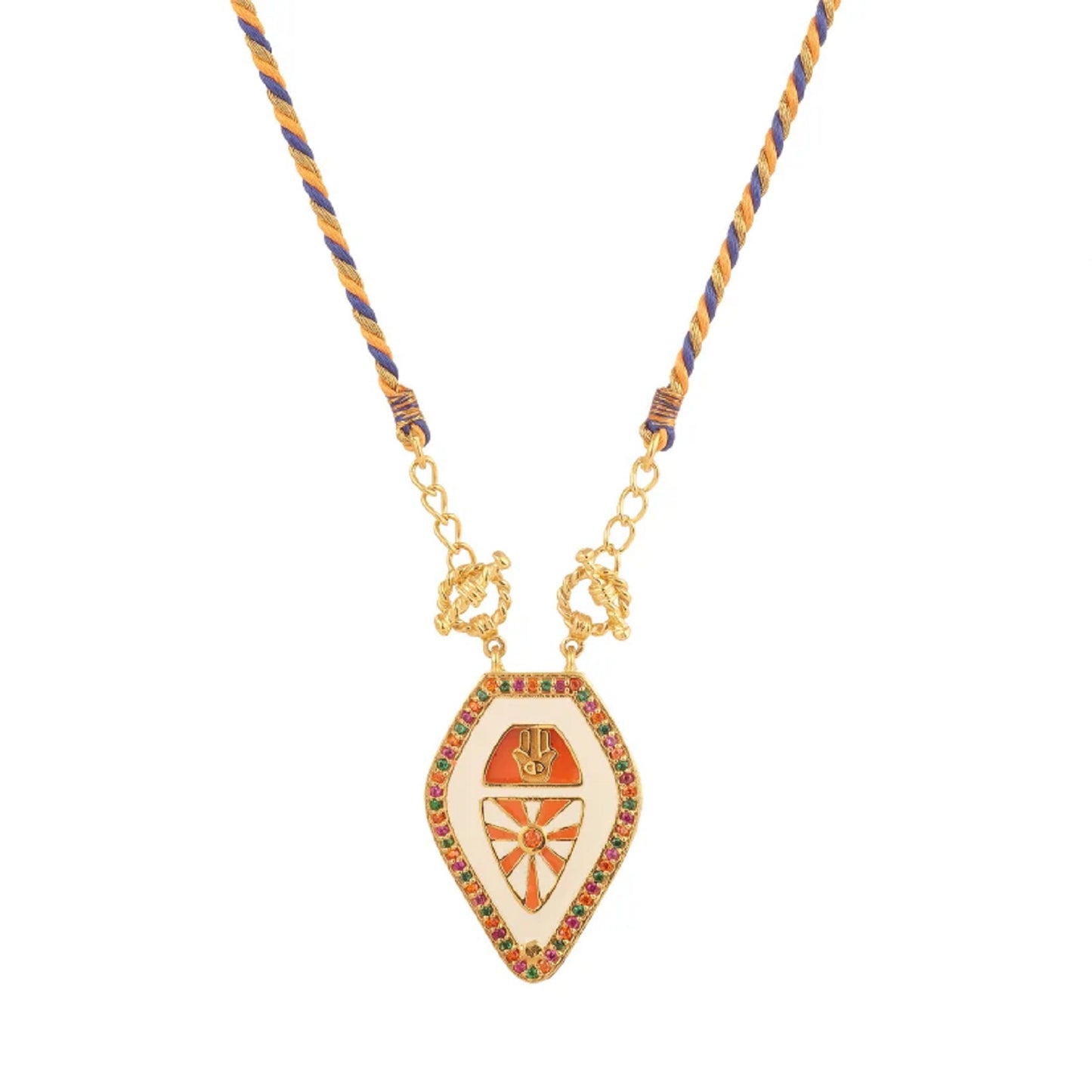 Vintage Geometric Tarot Pendant Necklace with Rhinestone Inlay and Gold Plated Copper Chain