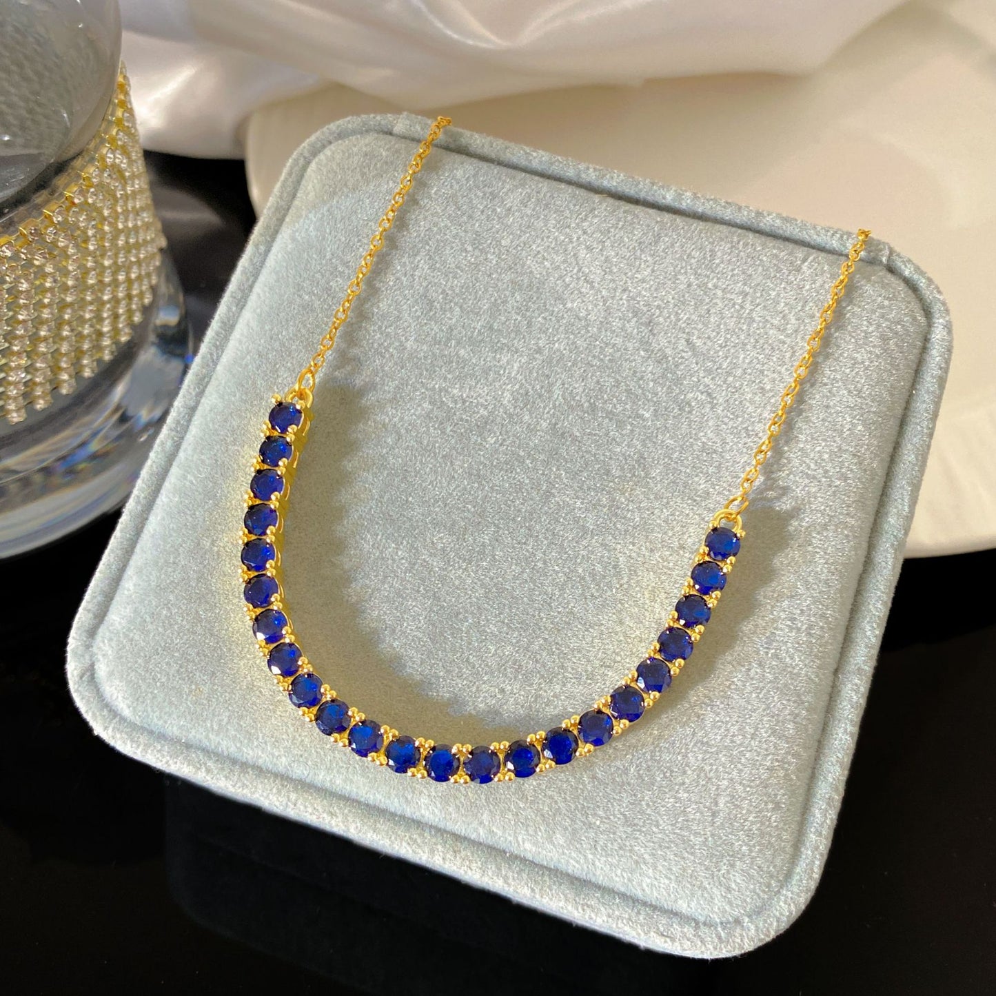 Sweet Gold Plated Titanium Steel Heart Geometric Cubic Zirconia Smile Necklace for Women