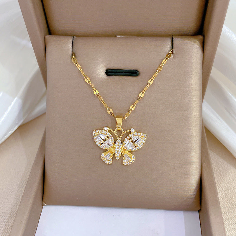 Collar con colgante de luna geométrica para mujer en acero de titanio con acabado chapado, elegante cadena de clavícula para bodas y fiestas