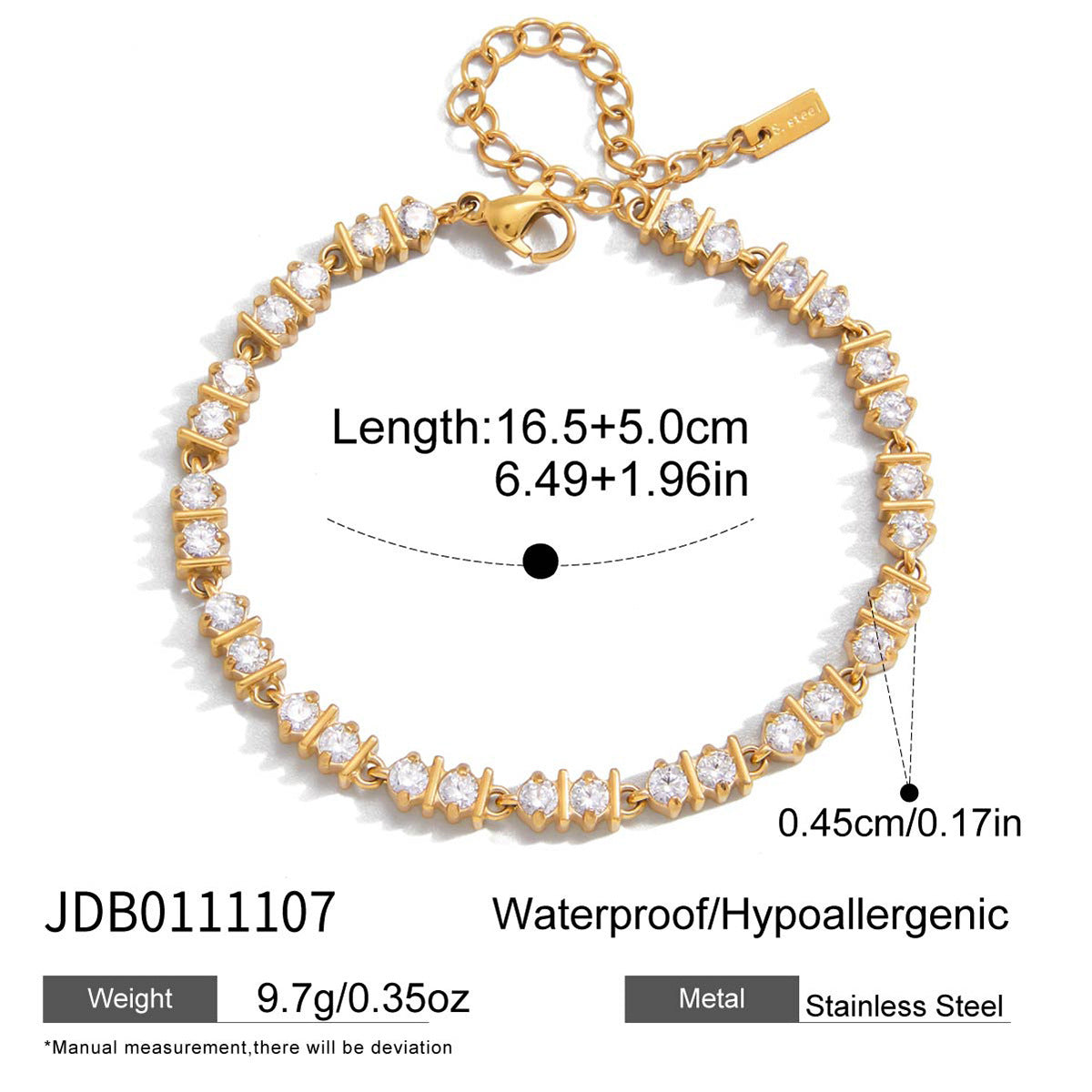 Elegant Minimalist Heart Geometric Rhinestone Plated Stainless Steel Bracelet for Women