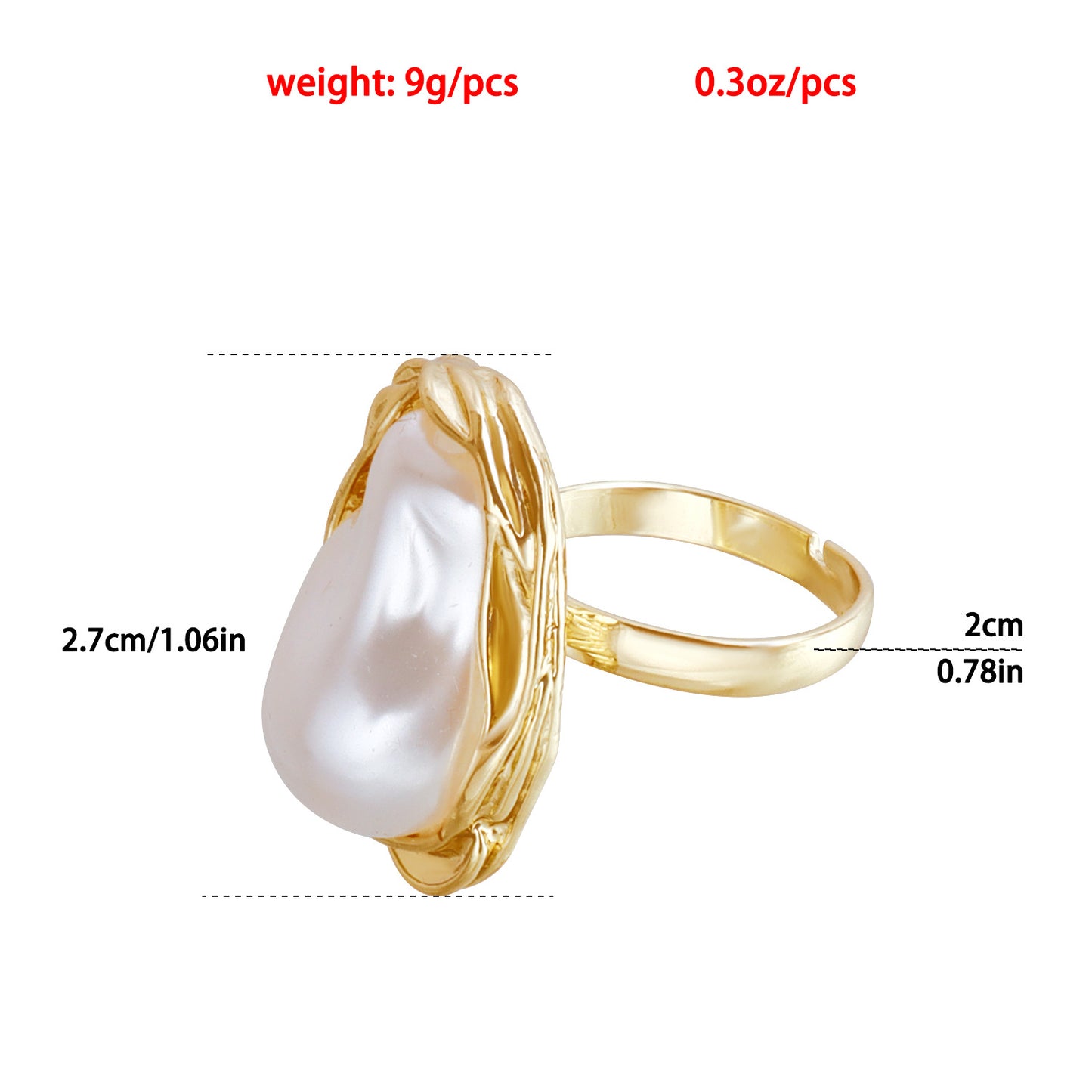 Anillo metálico de estilo francés vintage con forma geométrica para mujer con incrustaciones de perlas y acabado chapado