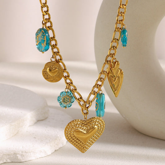 Collar con colgante de lunares retro en forma de corazón minimalista de acero inoxidable chapado en oro de 18 quilates para mujer