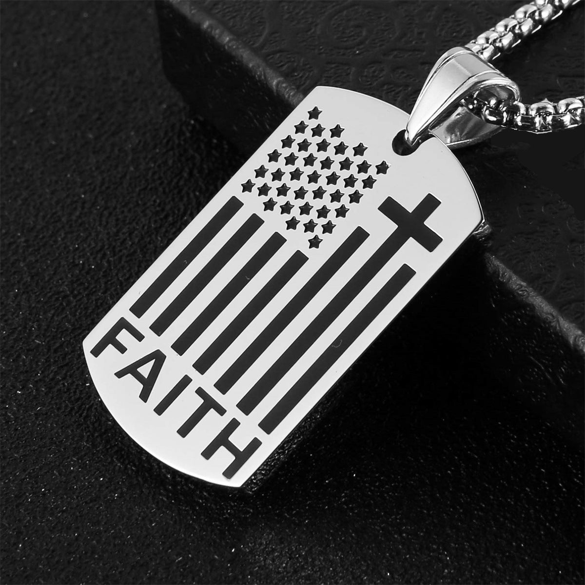 Minimalist Geometric Stainless Steel and Titanium Steel Military Dog Tag Necklace with Engraved Courage Motif for Unisex Daily Wear