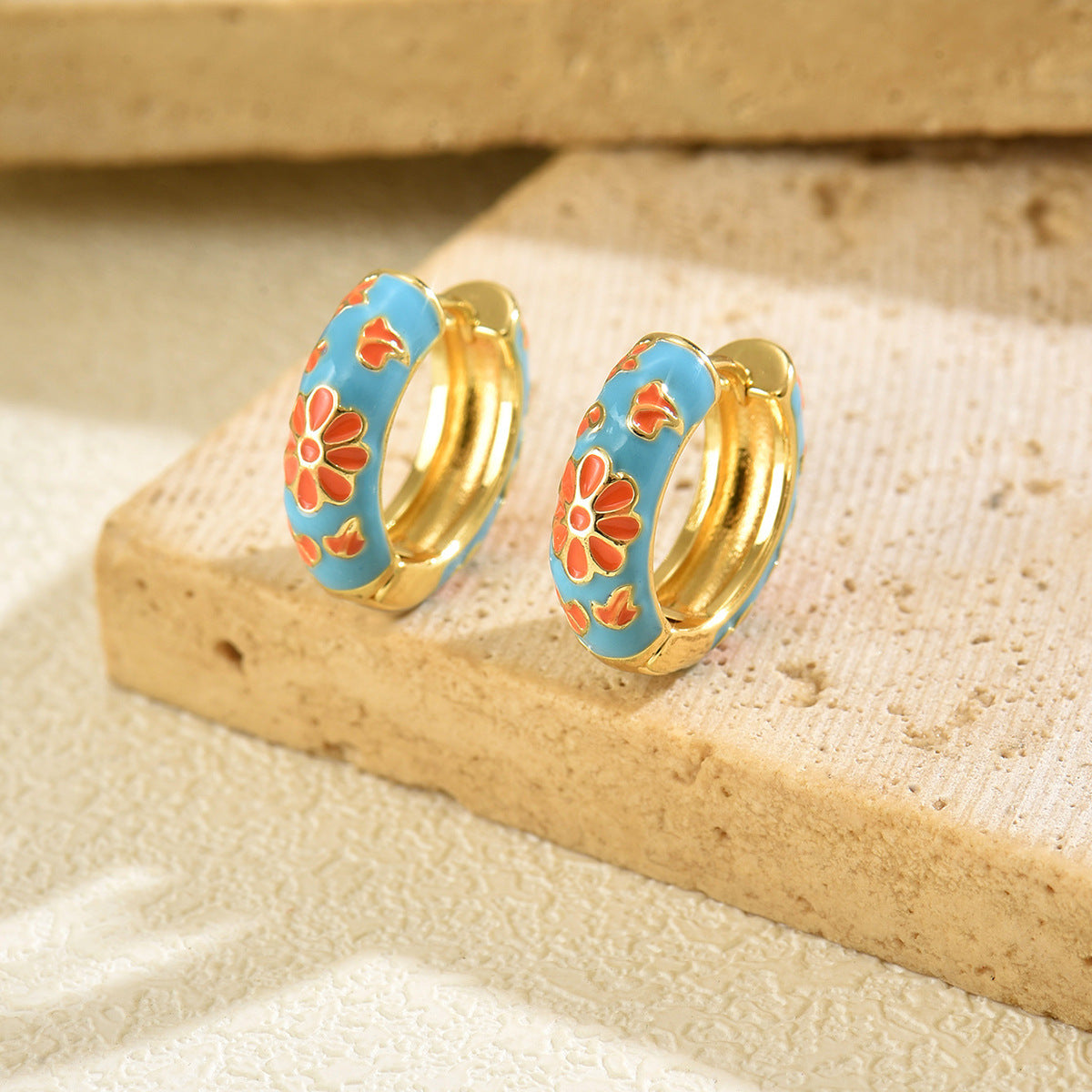 Vintage Floral Enamel Earrings for Women with Geometric Shape and Eco-Friendly Copper Post