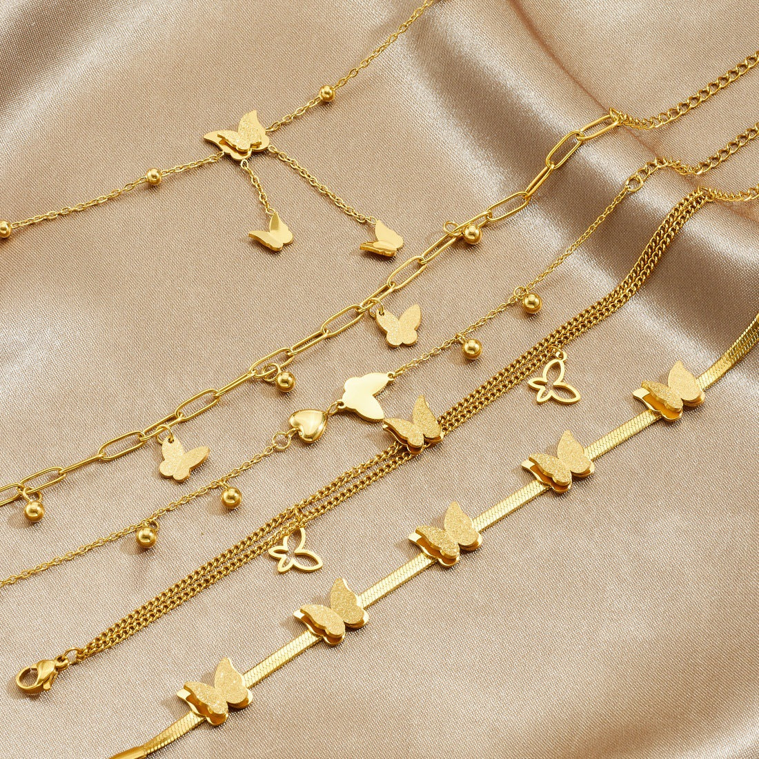 Matte Gold Plated Stainless Steel Butterfly Bracelet for Women
