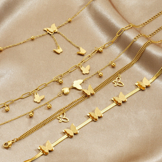 Matte Gold Plated Stainless Steel Butterfly Bracelet for Women
